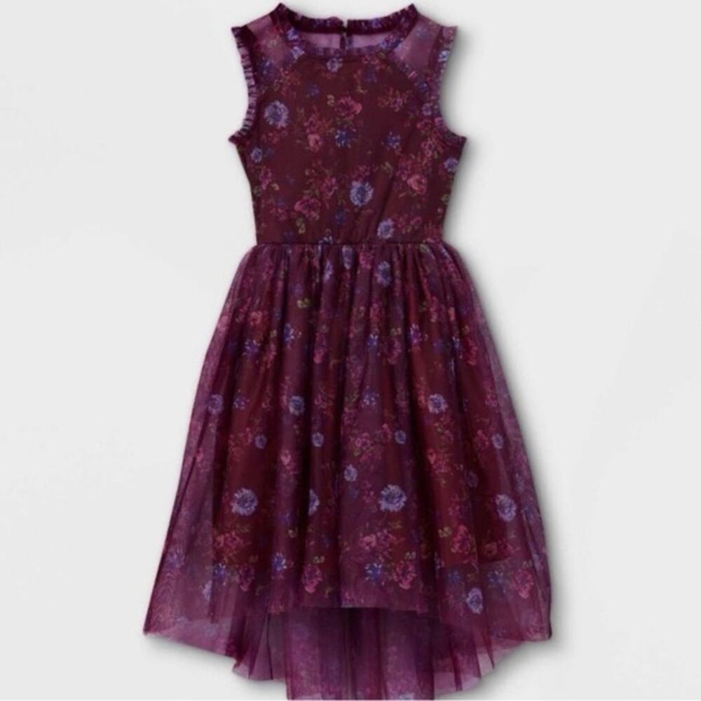 NWOT Zenzi Gorgeous High-low dress Eggplant purple sheer floral Dress Size 7/8
